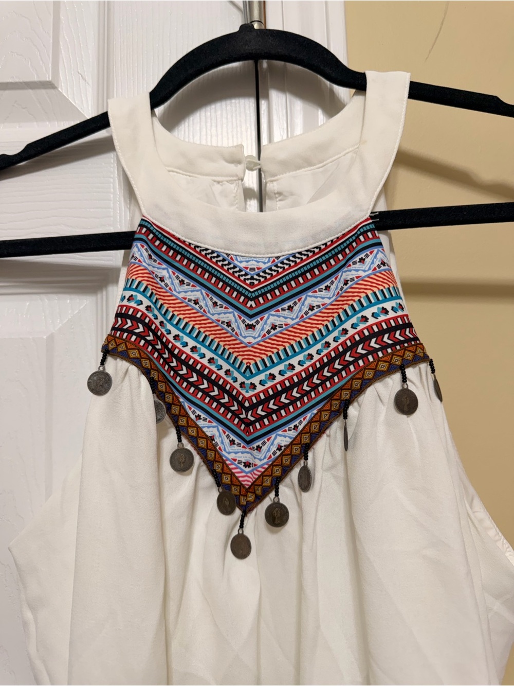 Ivory Halter Dress with Colorful Embroidered Yoke
